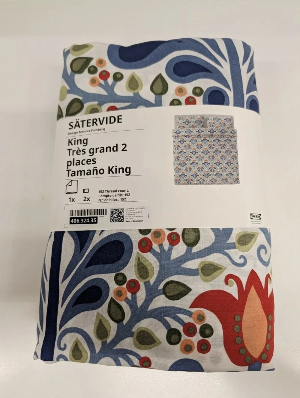 SÄTERVIDE King Duvet Cover - Blue, Red, Green Floral Print